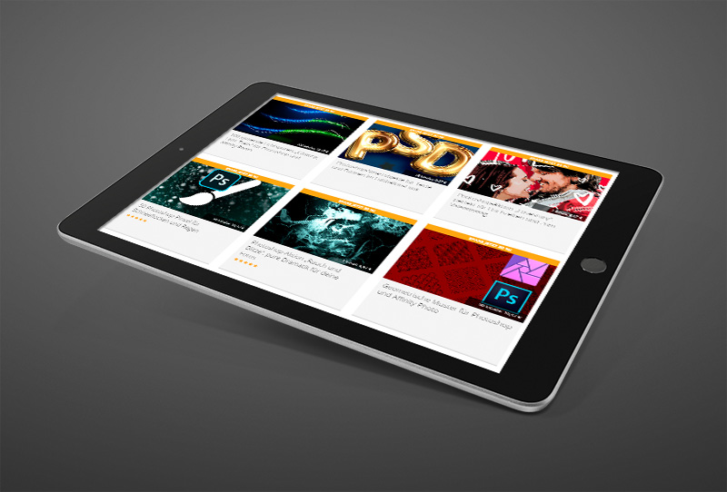 30 Photoshop-Produkte um 30 % reduziert Screenshot Shop PSD-Tutorials.de auf einem Tablet