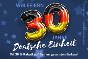 Feiert mit uns! 30 % Rabatt zum 30. Jahrestag der Deutschen Einheit Feiert mit uns! 30 % Rabatt zum 30. Jahrestag der Deutschen Einheit